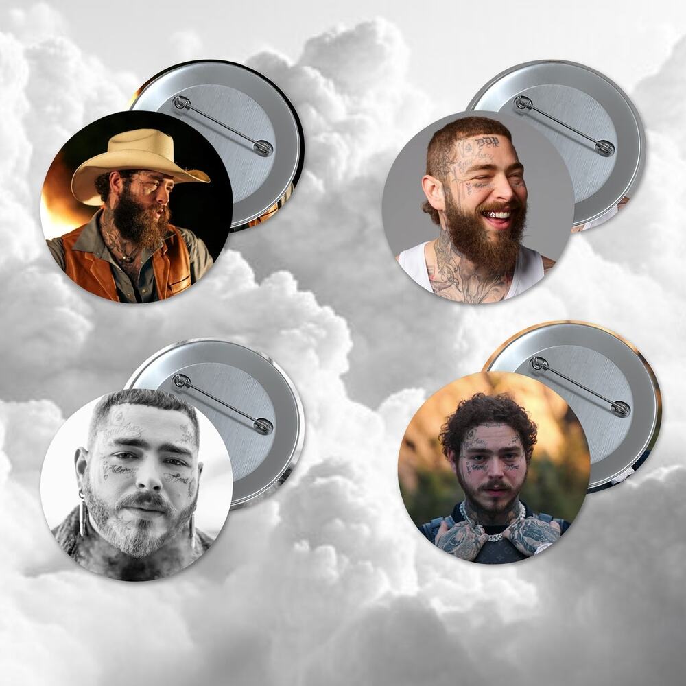 Post Malone 1.5 Inch Pinback Buttons 4 pack Music Rap Country Stocking Stuffer